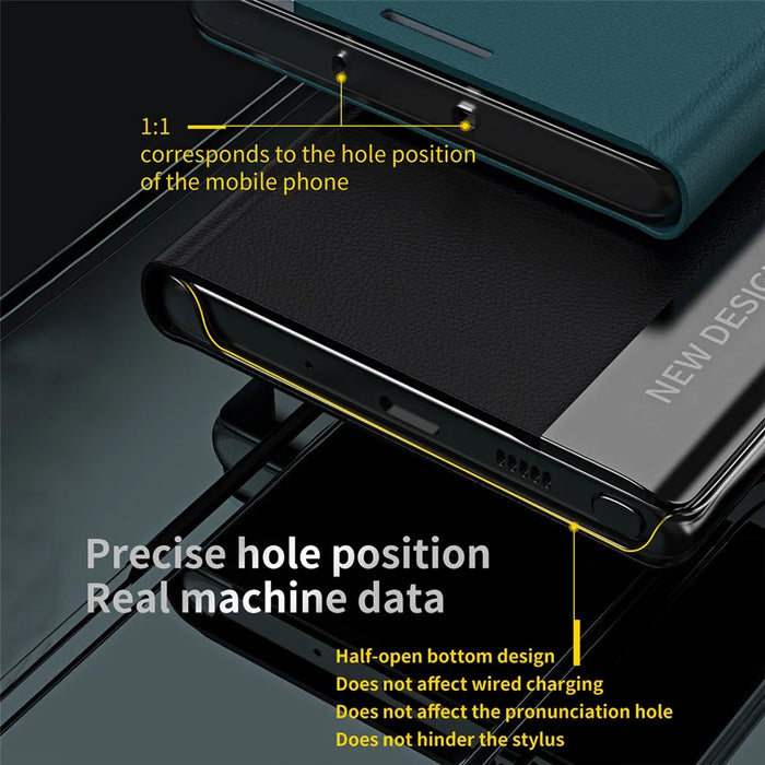 Auto Absorption Anti-Shock Folio Flip Plated Leather Stand Case for iPhone 13 Pro 6.1 inch - Dark Blue - 4