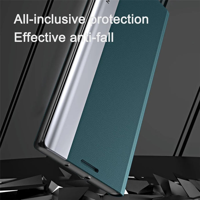Auto Absorption Anti-Shock Folio Flip Plated Leather Stand Case for iPhone 13 Pro 6.1 inch - Dark Blue - 5