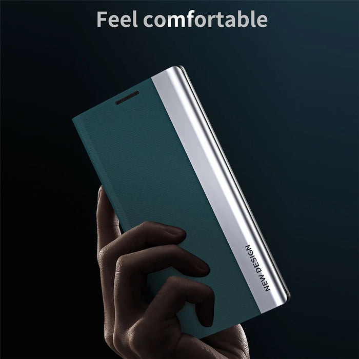 Auto Absorption Anti-Shock Folio Flip Plated Leather Stand Case for iPhone 13 Pro 6.1 inch - Dark Blue - 6