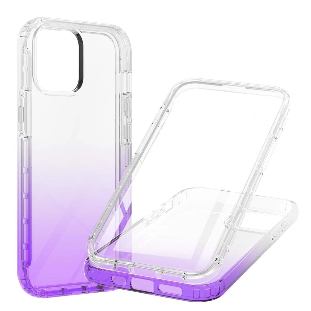 Shock-Absorbed TPU + PC LA1 Series Transparent Gradient Hybrid Case with Built-in PET Screen Protector for iPhone 13 6.1 inch - Purple - 1
