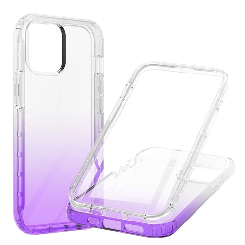 Shock-Absorbed TPU + PC LA1 Series Transparent Gradient Hybrid Case with Built-in PET Screen Protector for iPhone 13 6.1 inch - Purple - 1