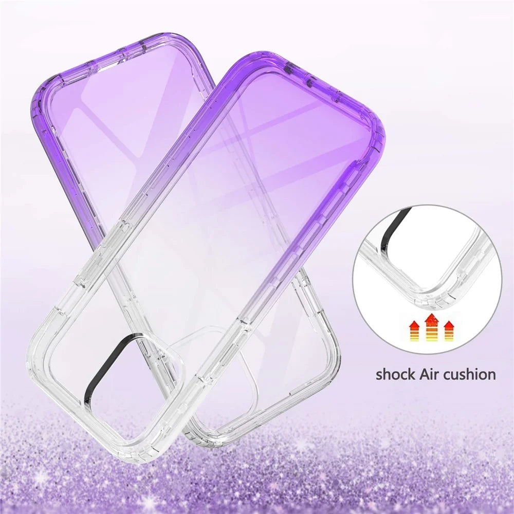 Shock-Absorbed TPU + PC LA1 Series Transparent Gradient Hybrid Case with Built-in PET Screen Protector for iPhone 13 6.1 inch - Purple - 2