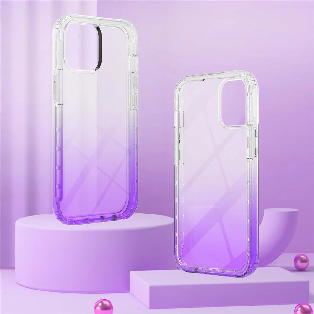 Shock-Absorbed TPU + PC LA1 Series Transparent Gradient Hybrid Case with Built-in PET Screen Protector for iPhone 13 6.1 inch - Purple - 3