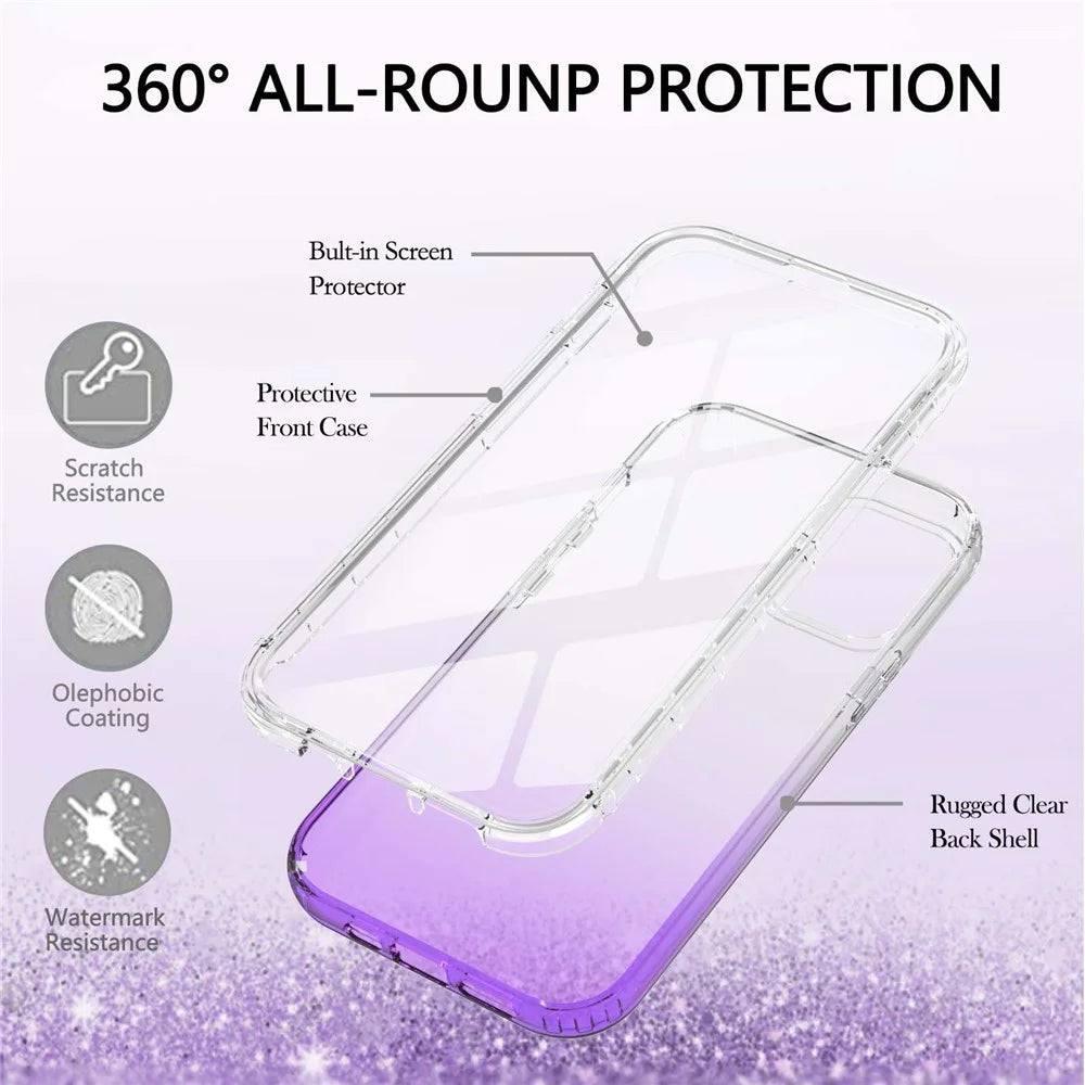 Shock-Absorbed TPU + PC LA1 Series Transparent Gradient Hybrid Case with Built-in PET Screen Protector for iPhone 13 6.1 inch - Purple - 4