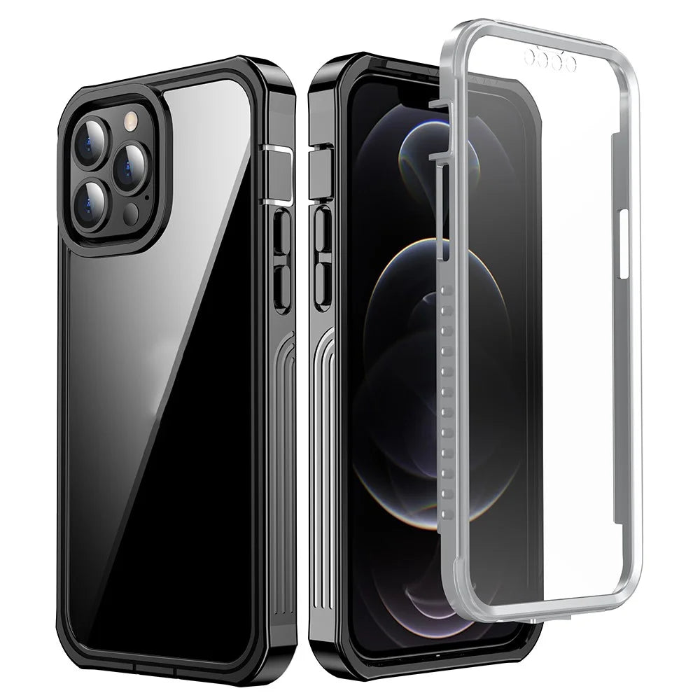 For iPhone 13 Pro Max 6.7 inch PET Screen Protector Shock Absorption Phone Case Full-Body Protection Hard PC Back Cover - 1