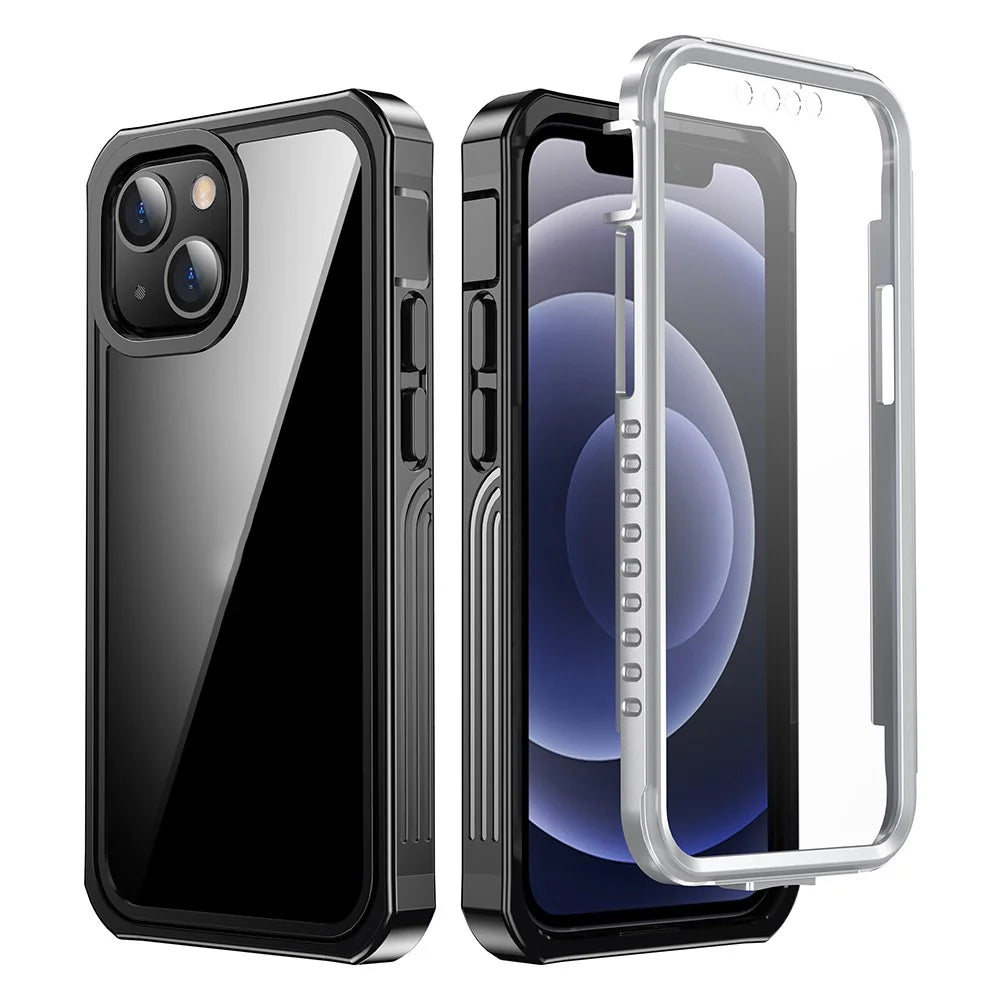 Full-Body Protection Heavy Duty Clear PC Back Cover Built-in PET Screen Protector for iPhone 13 mini 5.4 inch - 1