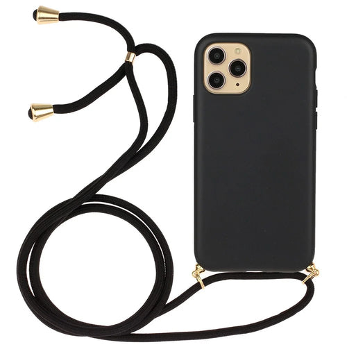 For iPhone 13 Pro Max 6.7 inch Flexible TPU + Wheat Straw Protective Phone Case with Multi-function Strap - Black - 1