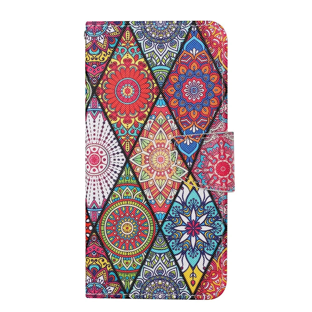 Cross Texture Pattern Printing PU Leather Wallet Stand Phone Case for iPhone 13 Pro 6.1 inch - Mandala Pattern - 2