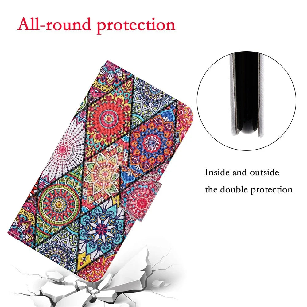 Cross Texture Pattern Printing PU Leather Wallet Stand Phone Case for iPhone 13 Pro 6.1 inch - Mandala Pattern - 7