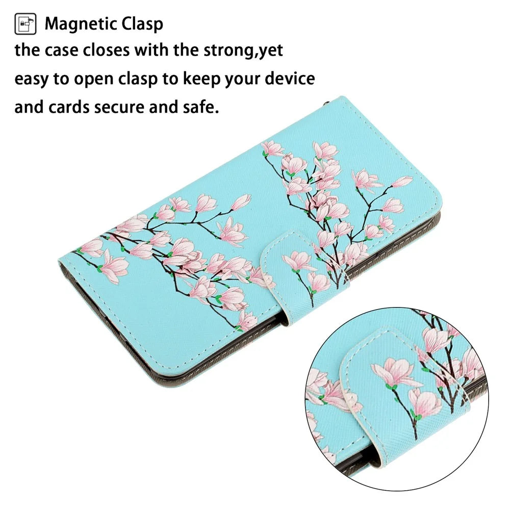 Card Slots Shockproof Pattern-Printing Handy Strap Leather Cell Case with Wallet and Stand for iPhone 13 Pro Max 6.7 inch - Peach Flower - 2