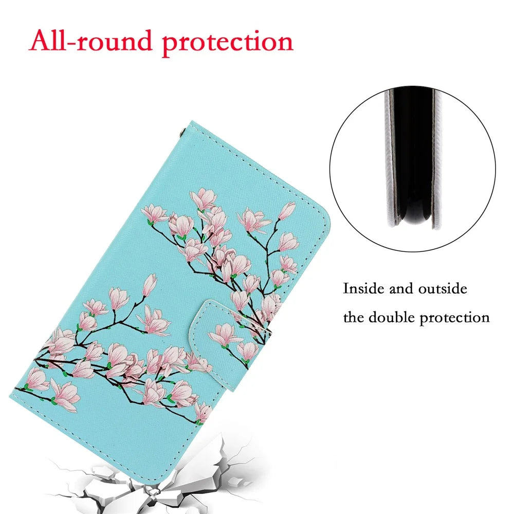 Card Slots Shockproof Pattern-Printing Handy Strap Leather Cell Case with Wallet and Stand for iPhone 13 Pro Max 6.7 inch - Peach Flower - 3