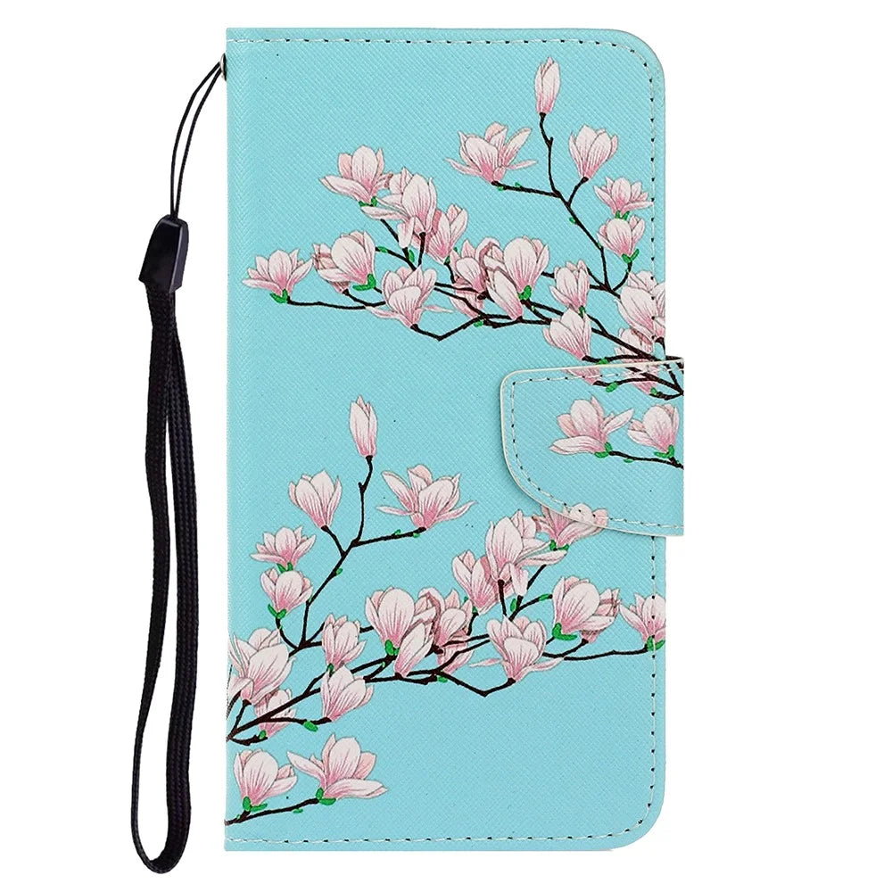 Card Slots Shockproof Pattern-Printing Handy Strap Leather Cell Case with Wallet and Stand for iPhone 13 Pro Max 6.7 inch - Peach Flower - 6