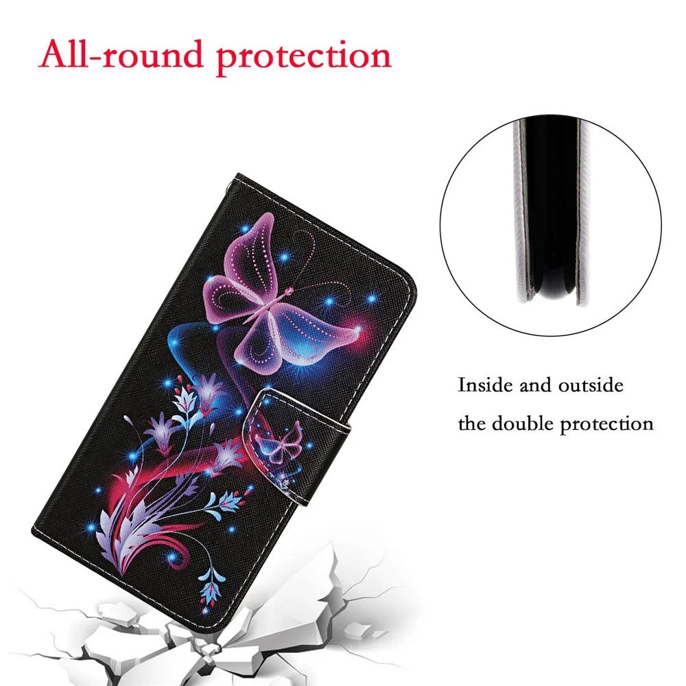 All-around Protection Pattern-Printing Handy Strap Leather Cell Case with Wallet and Stand for iPhone 13 Pro Max 6.7 inch - Pink Butterfly - 7