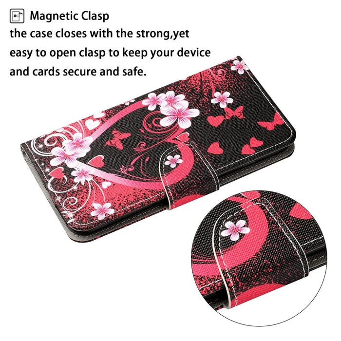 Handy Strap Pattern-Printing Full Protection Leather Cell Case with Wallet and Stand for iPhone 13 Pro Max 6.7 inch - Heart - 6