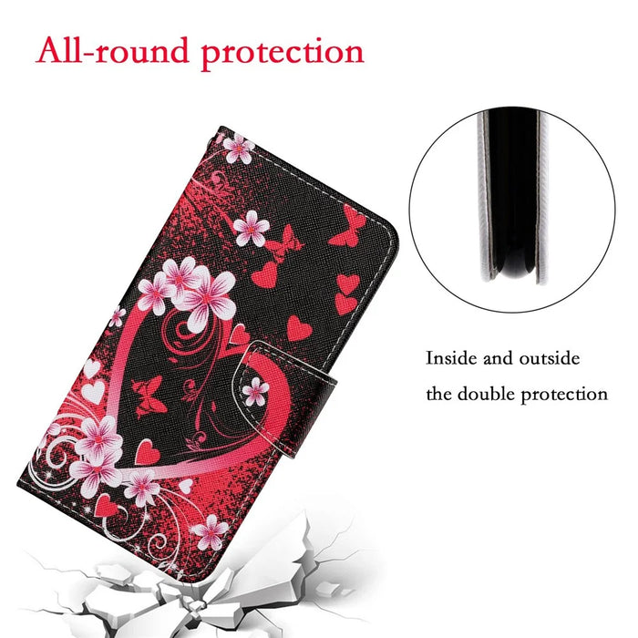 Handy Strap Pattern-Printing Full Protection Leather Cell Case with Wallet and Stand for iPhone 13 Pro Max 6.7 inch - Heart - 7