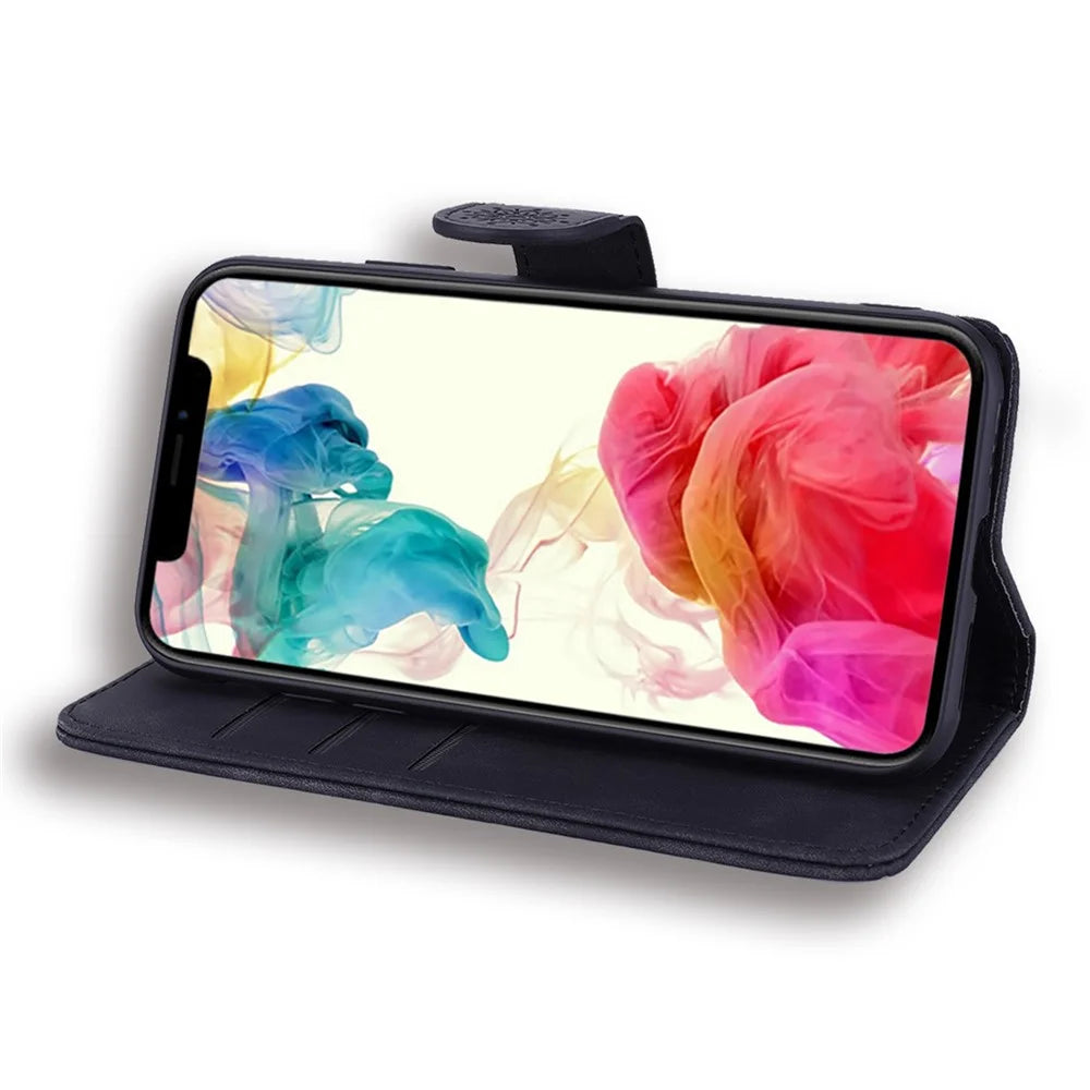Imprint Flower Design PU Leather Flip Wallet Bookstyle Magnetic Stand Protection Cover for iPhone 13 Pro Max 6.7 inch - Black - 4