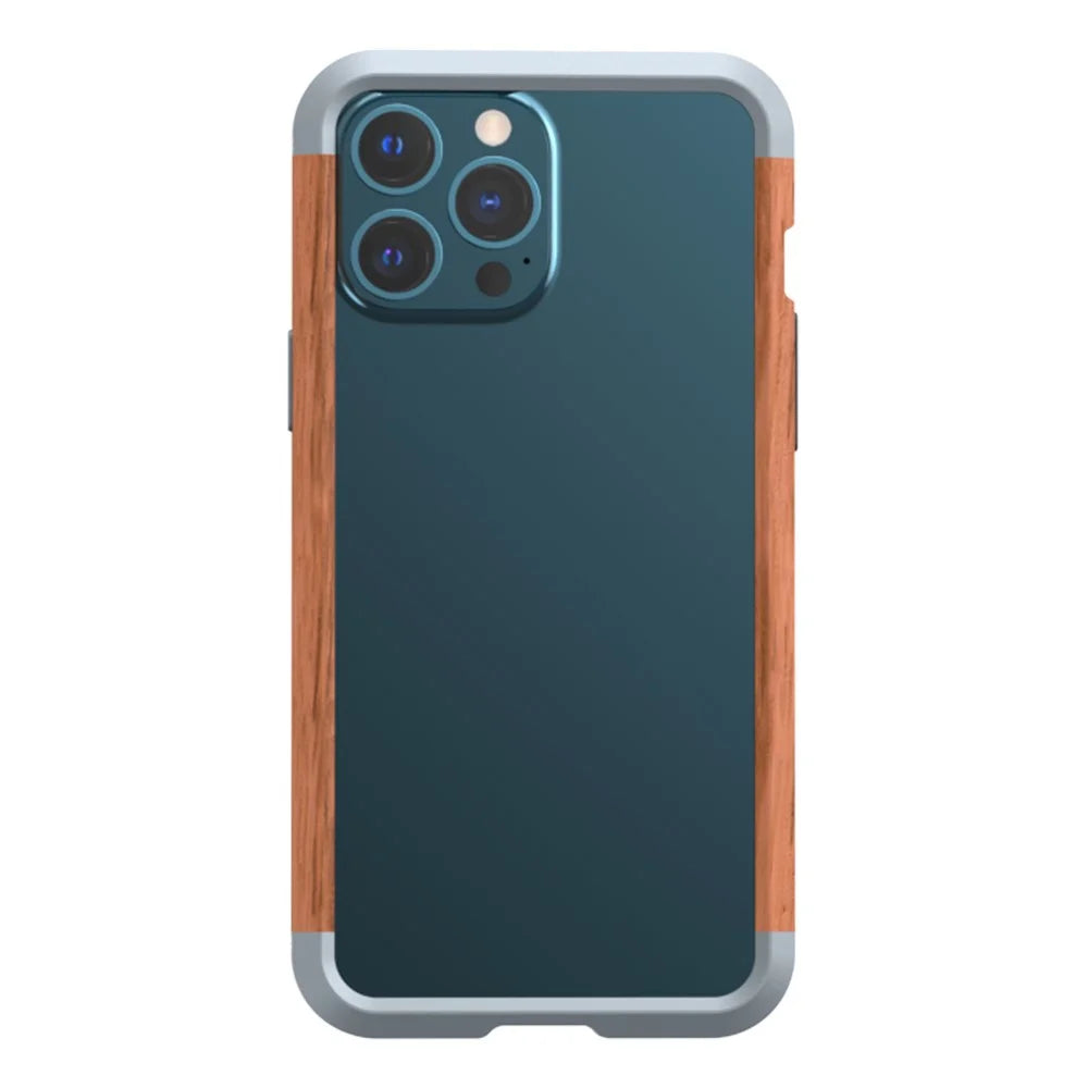 R-JUST Ultra Thin Hard Metal Aluminum Alloy Wooden Protect Bumper Frame Case for iPhone 13 Pro Max 6.7 inch - 1