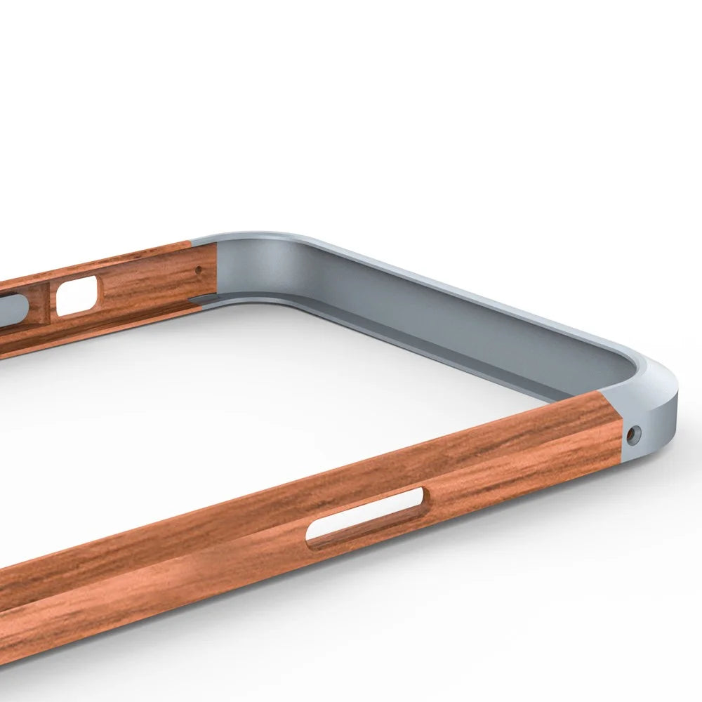 R-JUST Ultra Thin Hard Metal Aluminum Alloy Wooden Protect Bumper Frame Case for iPhone 13 Pro Max 6.7 inch - 7