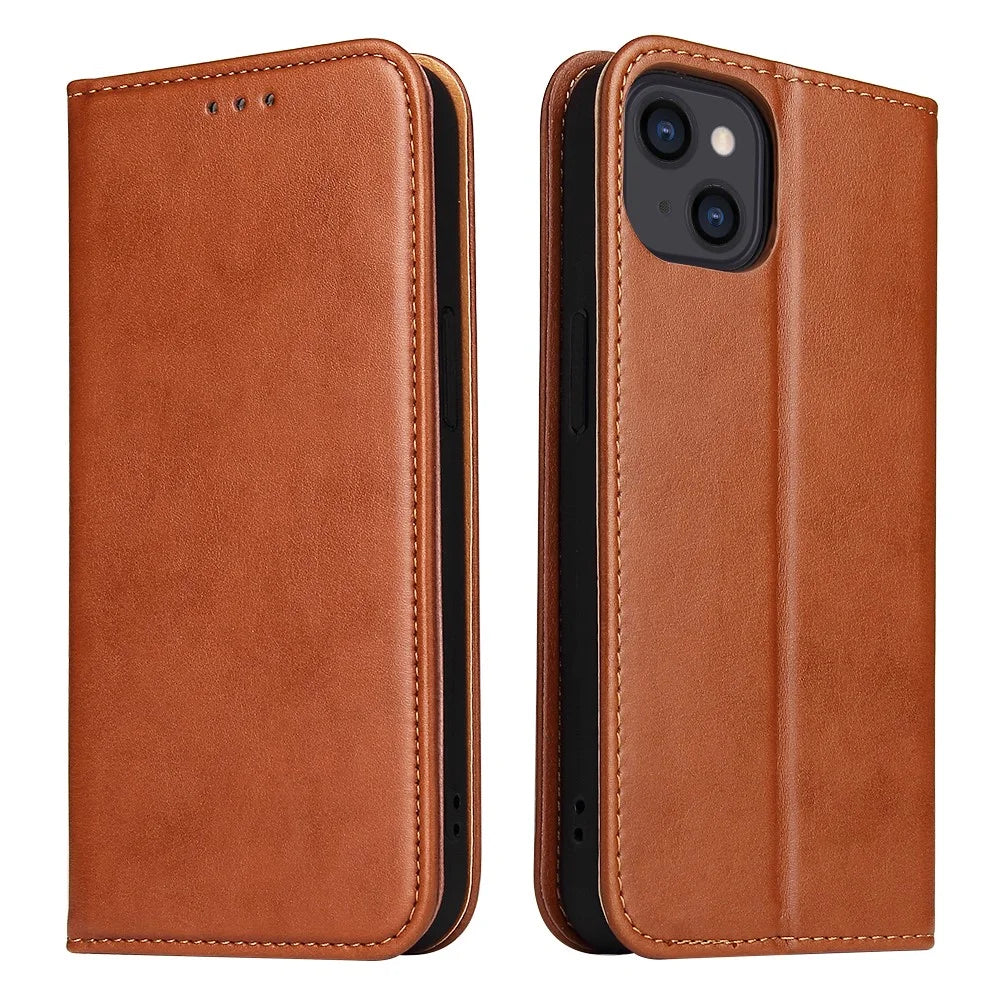 PU Leather Texture Well-protected Wallet Stand Design Phone Case for iPhone 13 - Brown - 1