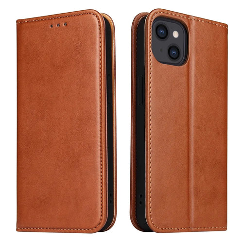 PU Leather Texture Well-protected Wallet Stand Design Phone Case for iPhone 13 - Brown - 1