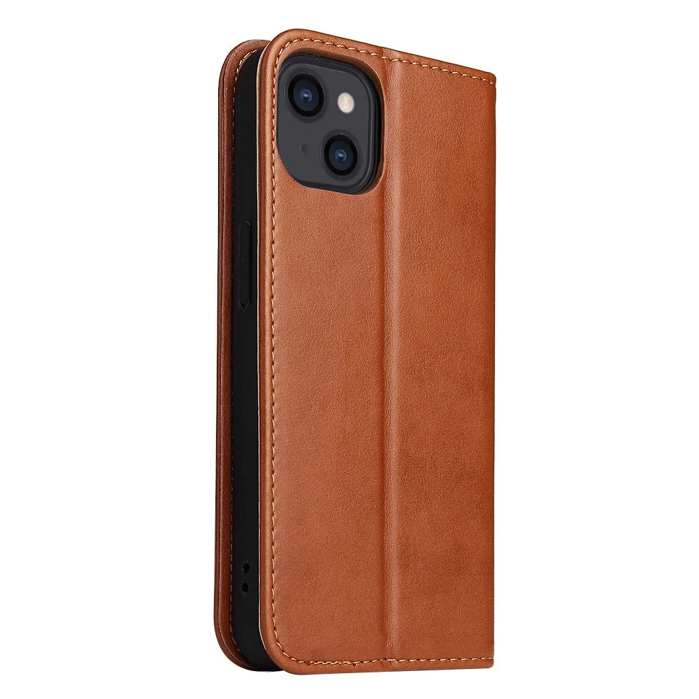 PU Leather Texture Well-protected Wallet Stand Design Phone Case for iPhone 13 - Brown - 3