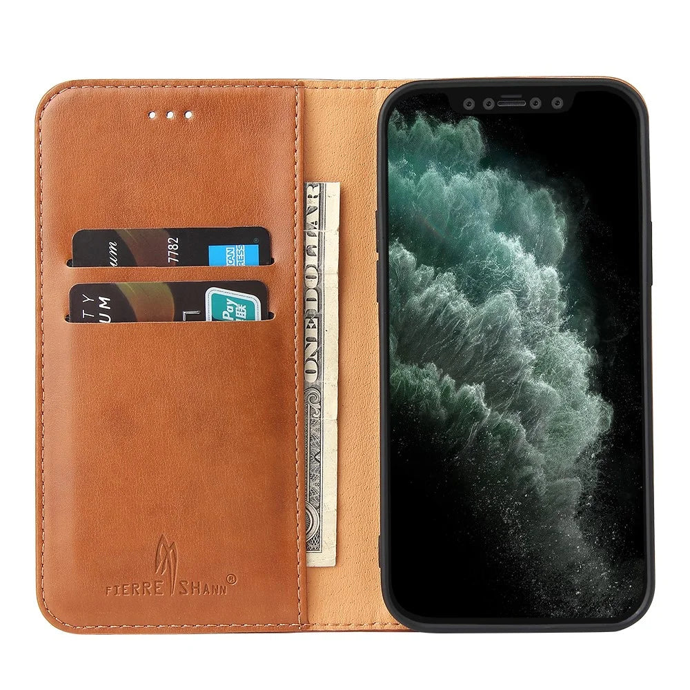 PU Leather Texture Well-protected Wallet Stand Design Phone Case for iPhone 13 - Brown - 4