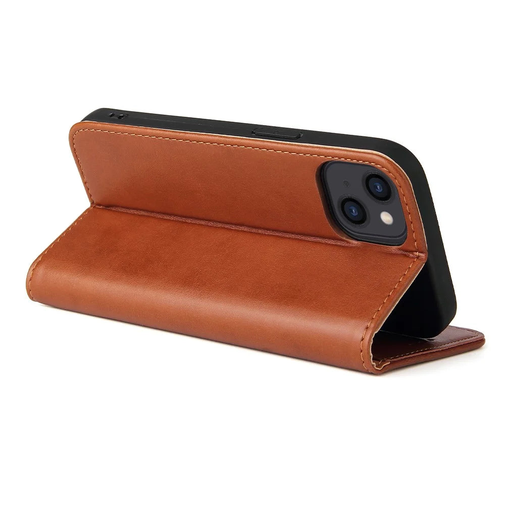 PU Leather Texture Well-protected Wallet Stand Design Phone Case for iPhone 13 - Brown - 5