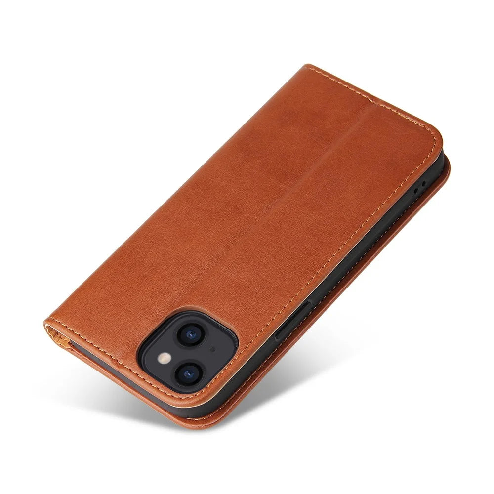 PU Leather Texture Well-protected Wallet Stand Design Phone Case for iPhone 13 - Brown - 7