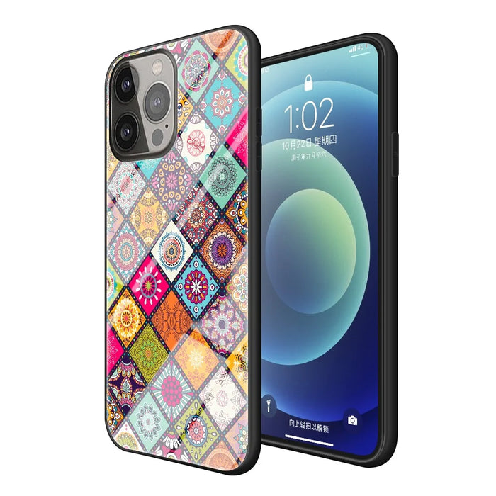 Shock-Absorbed Built-In Metal Sheet Phone Protector Glass Hybrid Case with Lanyard for iPhone 13 Pro 6.1 inch - Color Pattern - 2