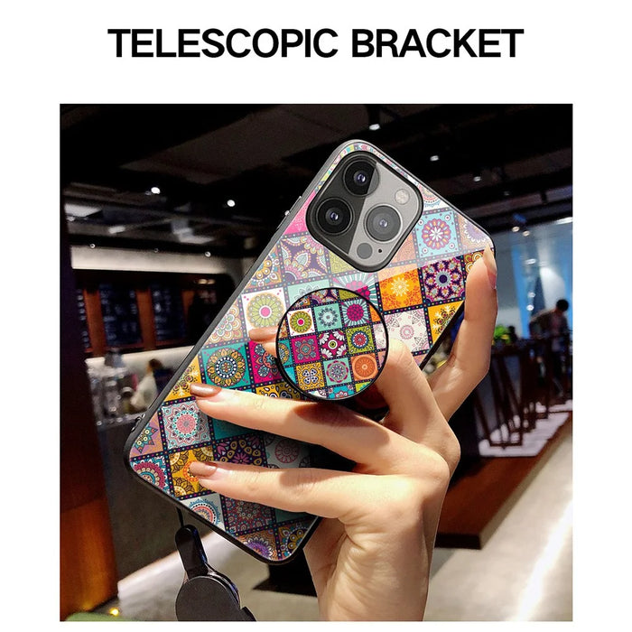 Shock-Absorbed Built-In Metal Sheet Phone Protector Glass Hybrid Case with Lanyard for iPhone 13 Pro 6.1 inch - Color Pattern - 6