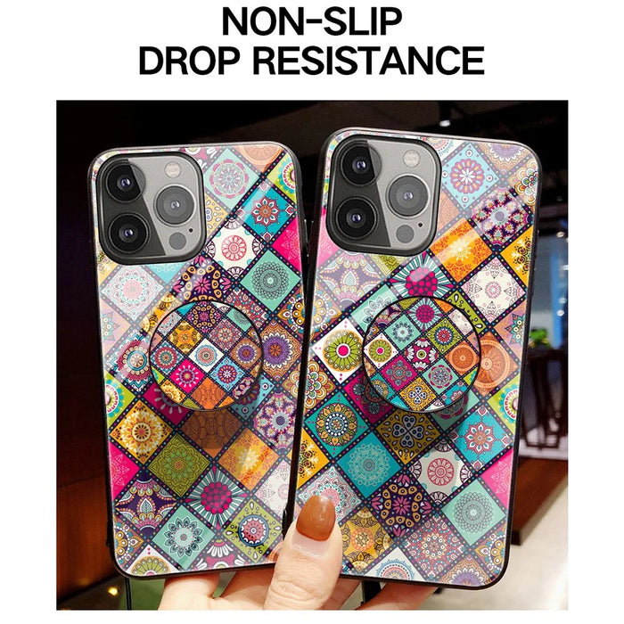 Shock-Absorbed Built-In Metal Sheet Phone Protector Glass Hybrid Case with Lanyard for iPhone 13 Pro 6.1 inch - Color Pattern - 7