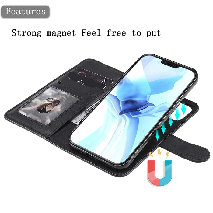 For iPhone 12  / 12 Pro Case 2 in 1 Detachable Magnetic Leather Wallet Mobile Cover with Strap - Black - 3