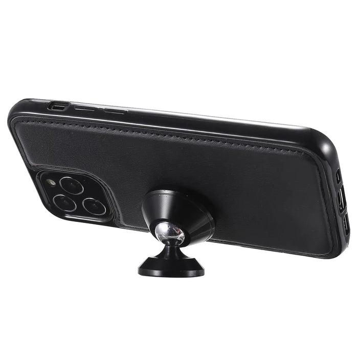 For iPhone 12  / 12 Pro Case 2 in 1 Detachable Magnetic Leather Wallet Mobile Cover with Strap - Black - 6