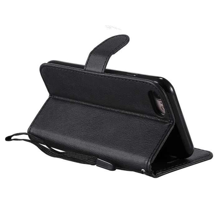 For iPhone 7 4.7 inch / 8 4.7 inch / SE (2020) / SE (2022) Case Solid Color Leather Mobile Cover Wallet Stand with Strap - Black - 5