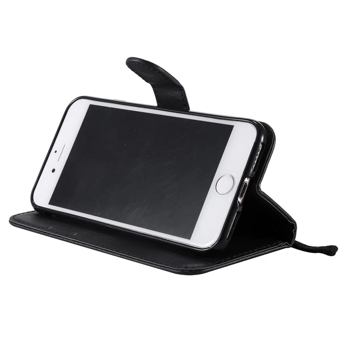 For iPhone 7 4.7 inch / 8 4.7 inch / SE (2020) / SE (2022) Case Solid Color Leather Mobile Cover Wallet Stand with Strap - Black - 6