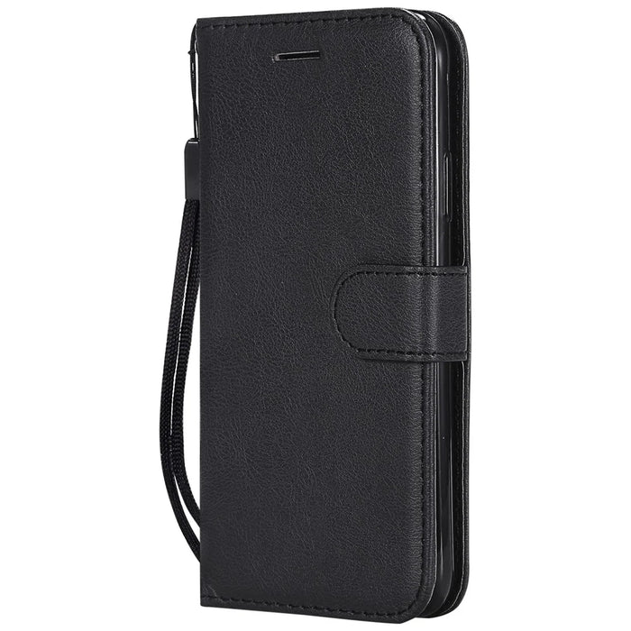 For iPhone X / XS 5.8 inch Case Solid Color Leather Mobile Cover Wallet Stand with Strap - Black - 2