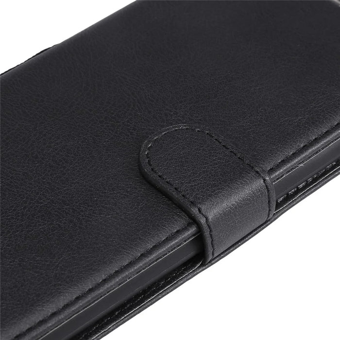 For iPhone X / XS 5.8 inch Case Solid Color Leather Mobile Cover Wallet Stand with Strap - Black - 7