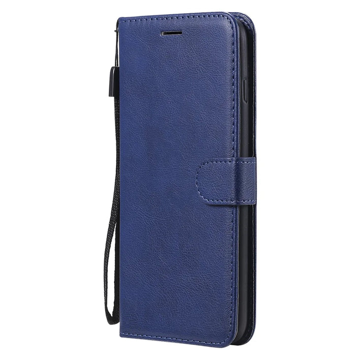 For iPhone 7 Plus 5.5 inch / 8 Plus 5.5 inch Case Solid Color Leather Mobile Cover Wallet Stand with Strap - Blue - 2