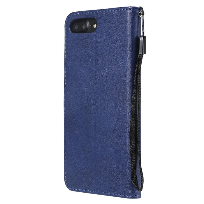 For iPhone 7 Plus 5.5 inch / 8 Plus 5.5 inch Case Solid Color Leather Mobile Cover Wallet Stand with Strap - Blue - 3