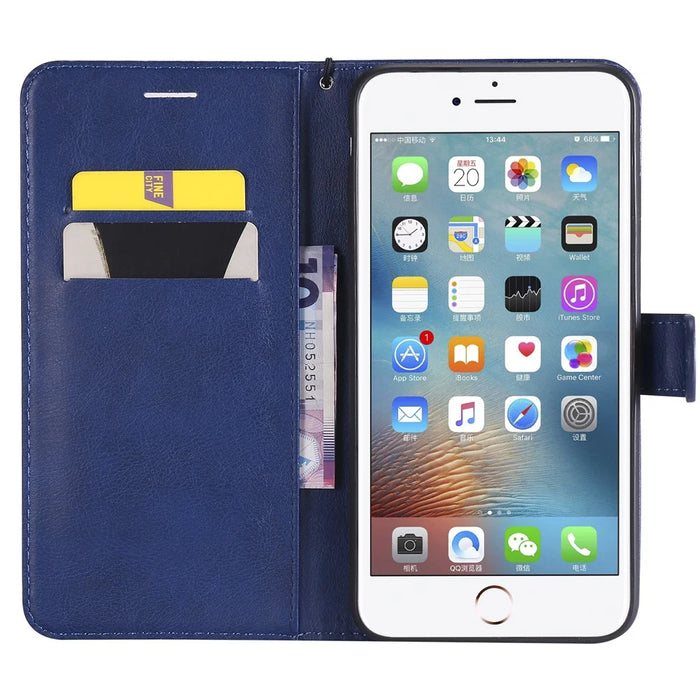 For iPhone 7 Plus 5.5 inch / 8 Plus 5.5 inch Case Solid Color Leather Mobile Cover Wallet Stand with Strap - Blue - 4
