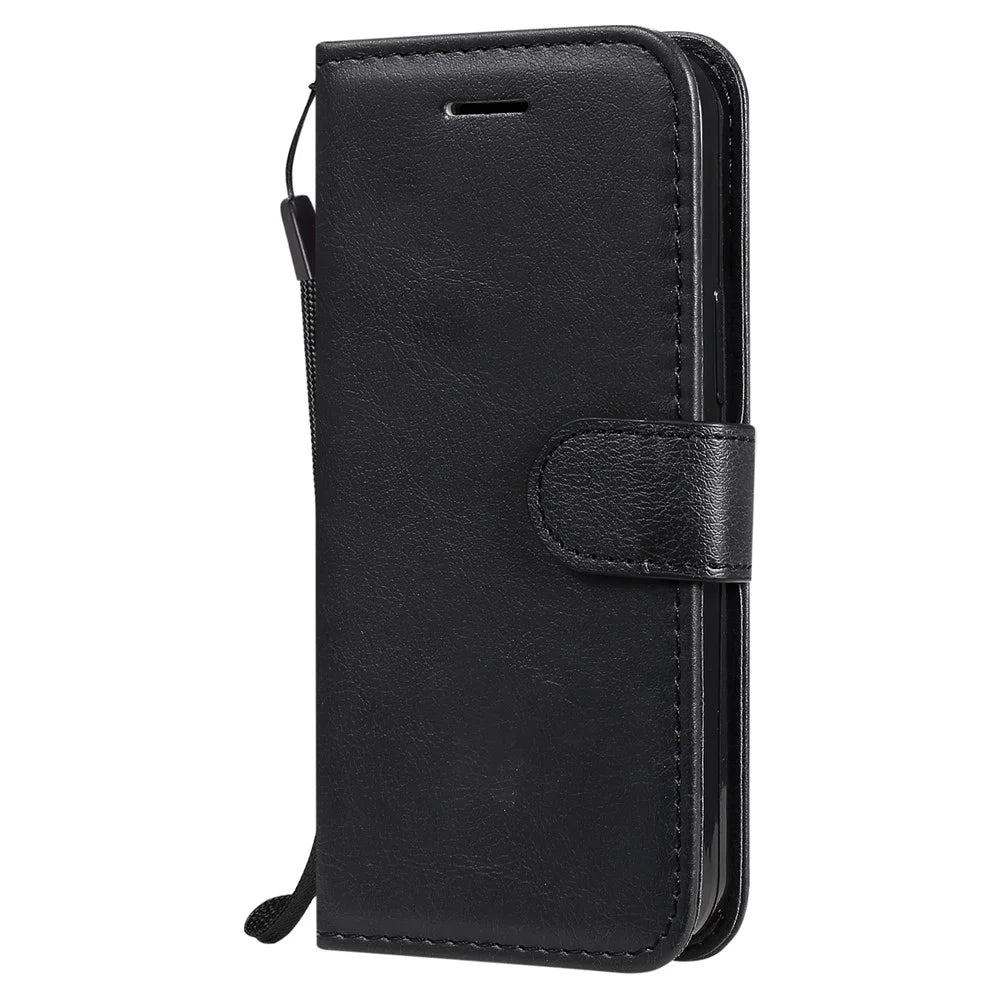 For iPhone 13 mini 5.4 inch Case Solid Color Leather Mobile Cover Wallet Stand with Strap - Black - 2