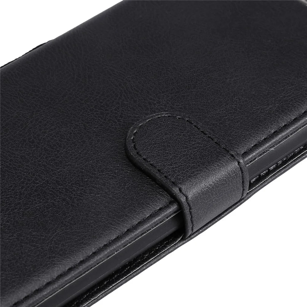 For iPhone 13 mini 5.4 inch Case Solid Color Leather Mobile Cover Wallet Stand with Strap - Black - 7