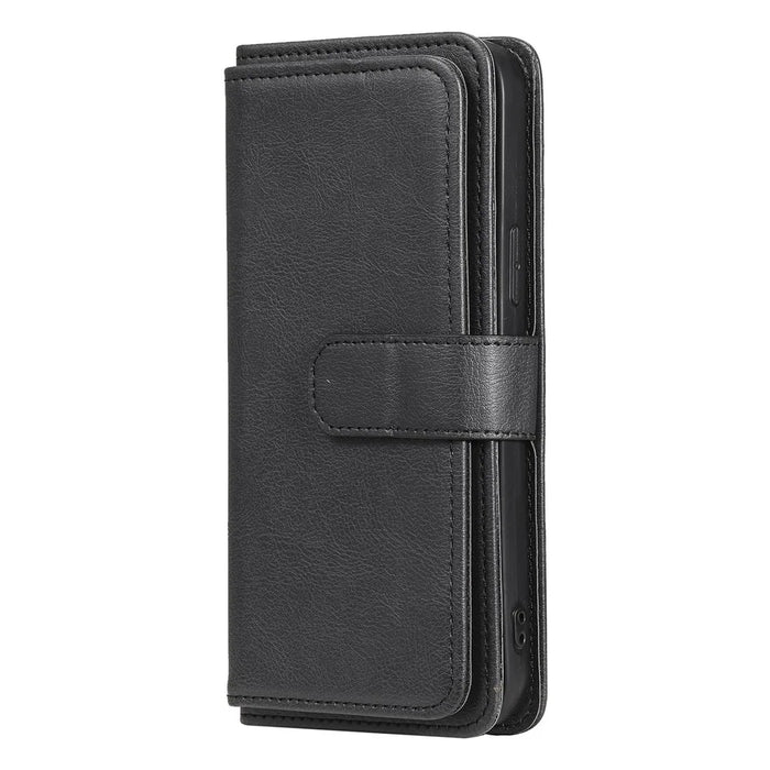 For iPhone 13 Pro Max Leather Case with 10 Card Holder Phone Cover Stand - Black - 2