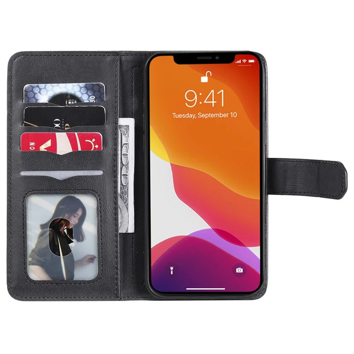 For iPhone 13 Pro Max Leather Case with 10 Card Holder Phone Cover Stand - Black - 5