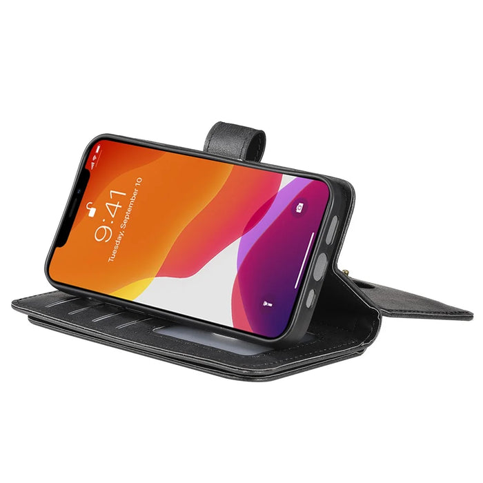For iPhone 13 Pro Leather Case with 10 Card Holder Phone Cover Stand - Black - 6