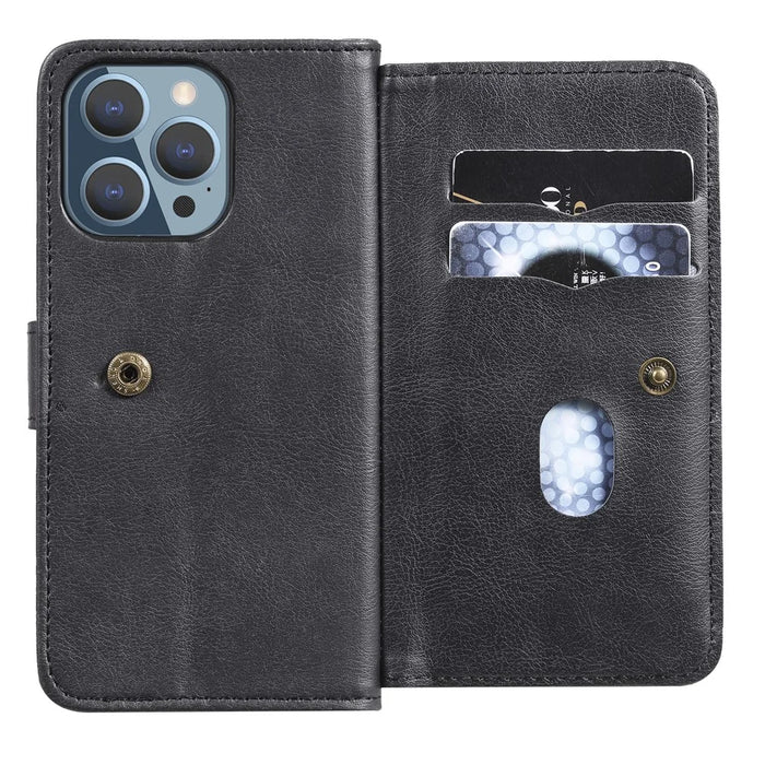 For iPhone 13 Pro Leather Case with 10 Card Holder Phone Cover Stand - Black - 7