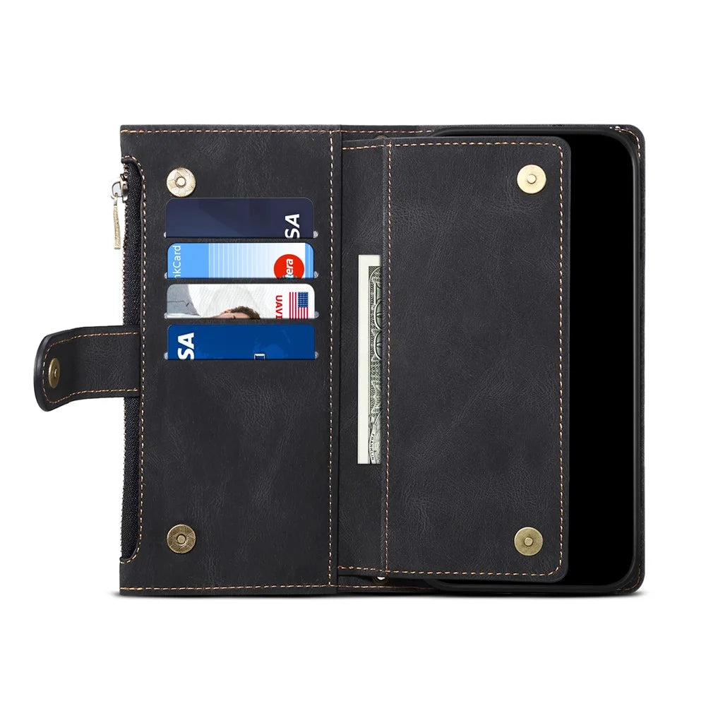 Zippered Wallet Wrist Strap Slots Case All-round Protection Phone Cover with Stand for Apple iPhone 7 4.7 inch/8 4.7 inch/SE (2020)/SE (2022) - Black - 4