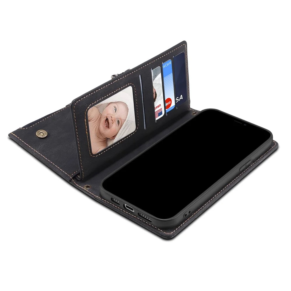 Zippered Wallet Wrist Strap Slots Case All-round Protection Phone Cover with Stand for Apple iPhone 7 4.7 inch/8 4.7 inch/SE (2020)/SE (2022) - Black - 6