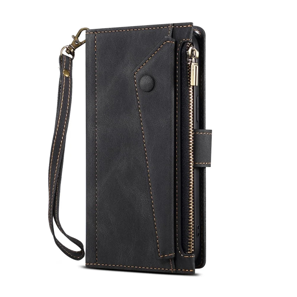 Zippered Wallet Wrist Strap Slots Case All-round Protection Phone Cover with Stand for Apple iPhone 7 4.7 inch/8 4.7 inch/SE (2020)/SE (2022) - Black - 7