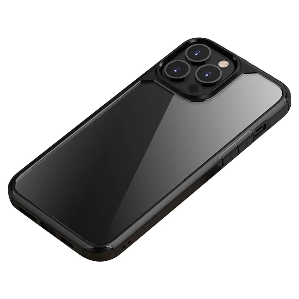 IPAKY Royal Series Acrylic + TPU Hybrid Clear Back Double Layer Protection Phone Shell for iPhone 13 Pro Max 6.7 inch - Black - 1